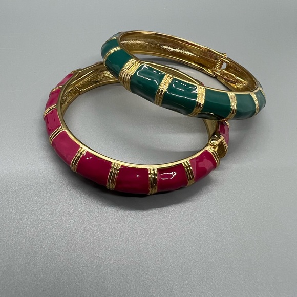 Threaded Gold Fuchsia and Teal Hinged Bangle - Picture 4 of 4